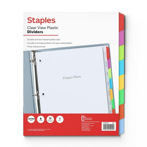 Staples View Plastic Dividers Multicolor 8-Tabs (ST63072)