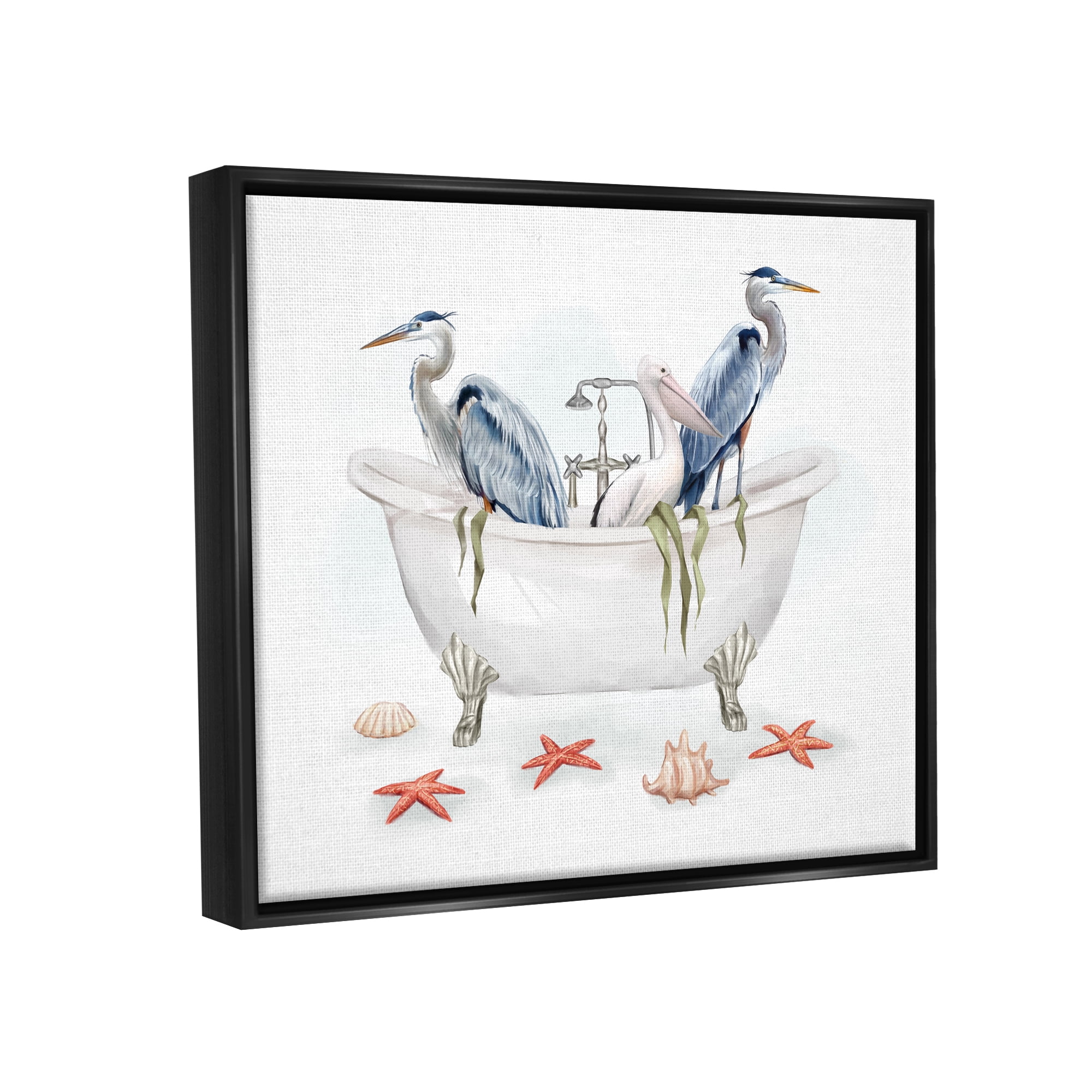 Stupell Industries Egrets in Nautical Bathtub Animals & Insects Painting Black Floater Framed Art Print Wall Art, 31 x 25