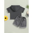 thumbnail image 4 of Coduop Toddler Kid Boys Summer Outfits Letter Hooded T-Shirts Denim Shorts Suit, 4 of 7
