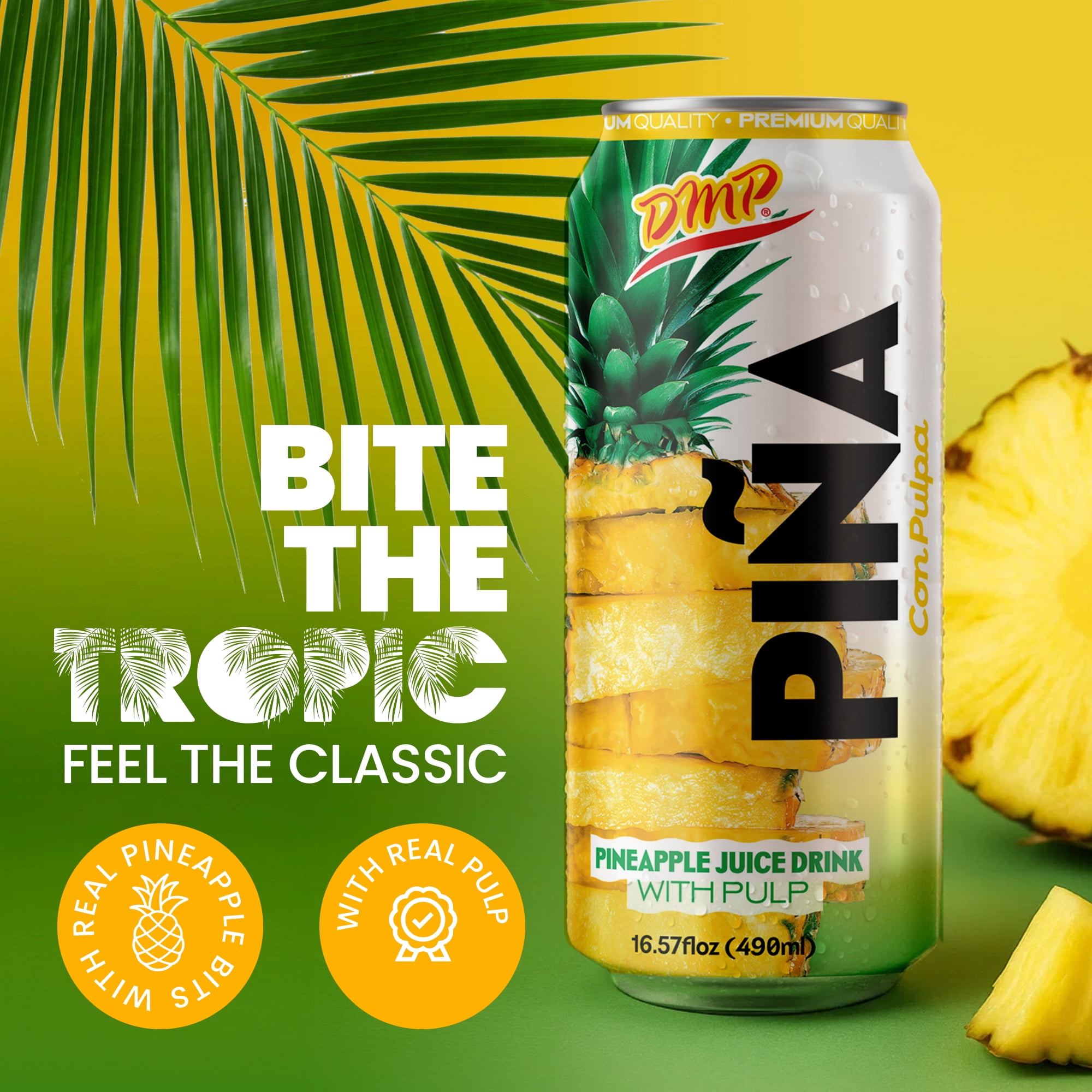 De Mi Pais Pineapple Juice with Pulp & Fruit Chunks,Canned Juice 16.57 Fl Oz, 6-Pack