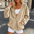 thumbnail image 2 of bravefron Women's Velour Cardigan Coat Jacket Long Sleeve Open Front Outerwear Soft Warm Button Jacket with Side Pockets Fall Velvet Casual Jackets, 2 of 5