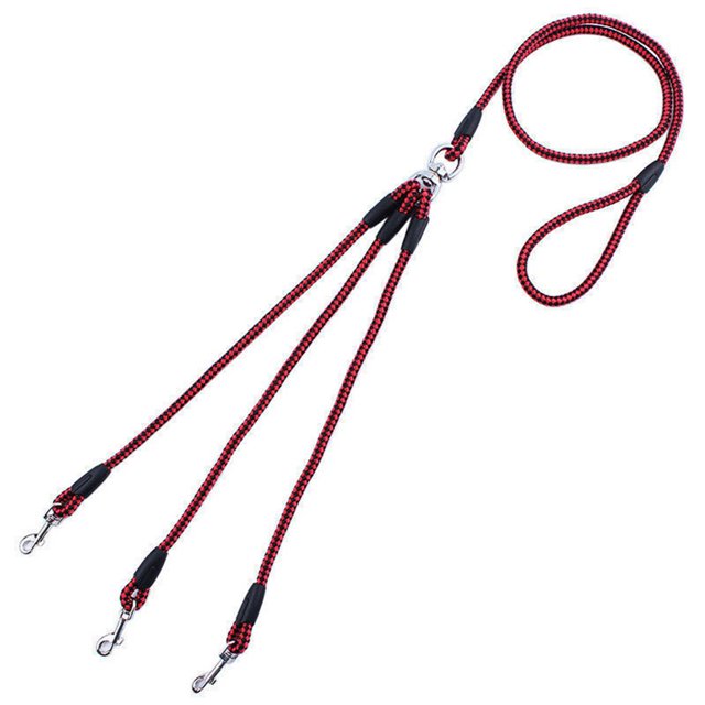 Pet Dog 3 Way Nylon Woven Coupler Traction Leash 3 Small Dogs Walking Leader