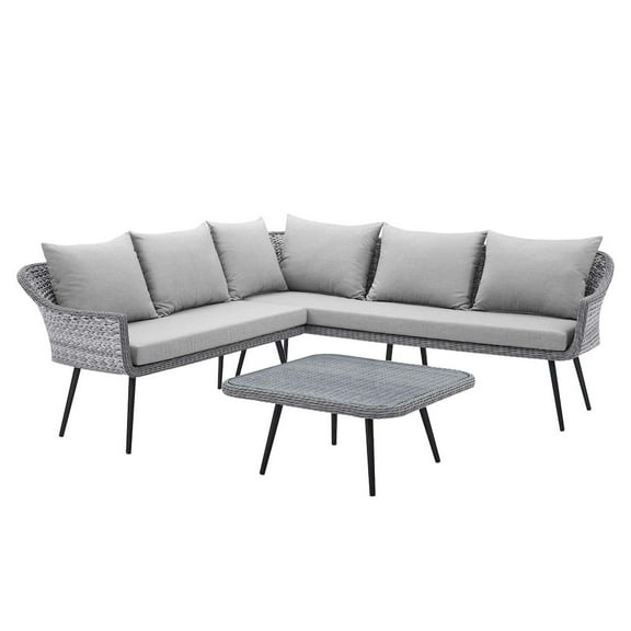 Modway Endeavor Modern Wicker / Rattan Patio Seating Set in Gray