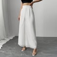 thumbnail image 4 of Favoffer Women's Chiffon Long Pants Solid Color Elastic Waist Lightweight Flowey Casual Trousers Summer Breathable for Beach Holiday Outdoor, 4 of 6