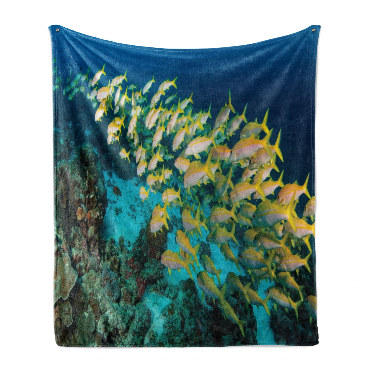 Flannel Fleece Blanket Full Size Underwater Fish Coral Blanket,All-Season Plush Blanket for Couch Bed Travelling Camping Or Kids Adults 60X50 