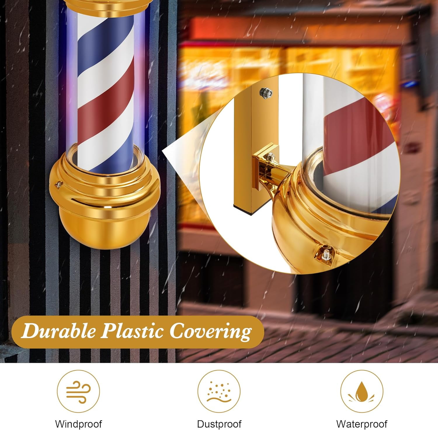 BarberPub Barber Pole with LED, Salon Spa Stripes Rotating Lamp, Barbershop Open Sign L018