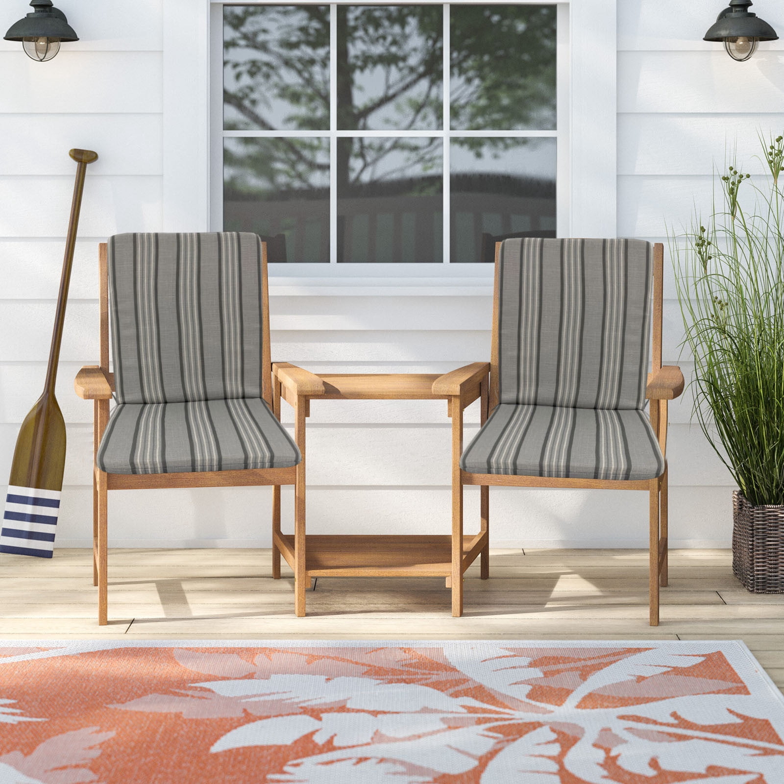 Outdoor Rocking Chair Cushions High Back Patio Seat Cushions with Ties Water-Repellent Fade-Resistant All Weather Patio Furniture Cushions for Garden Porch Dining Decor