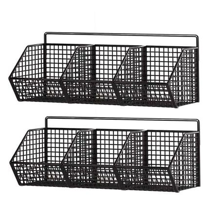 

2x Hanging Wall Basket Wire Hanging Basket 3 Grids Farmhouse Decor Wall Mounted Shelves Minimalist Hanging Fruit Basket for Bathroom Kitchen black