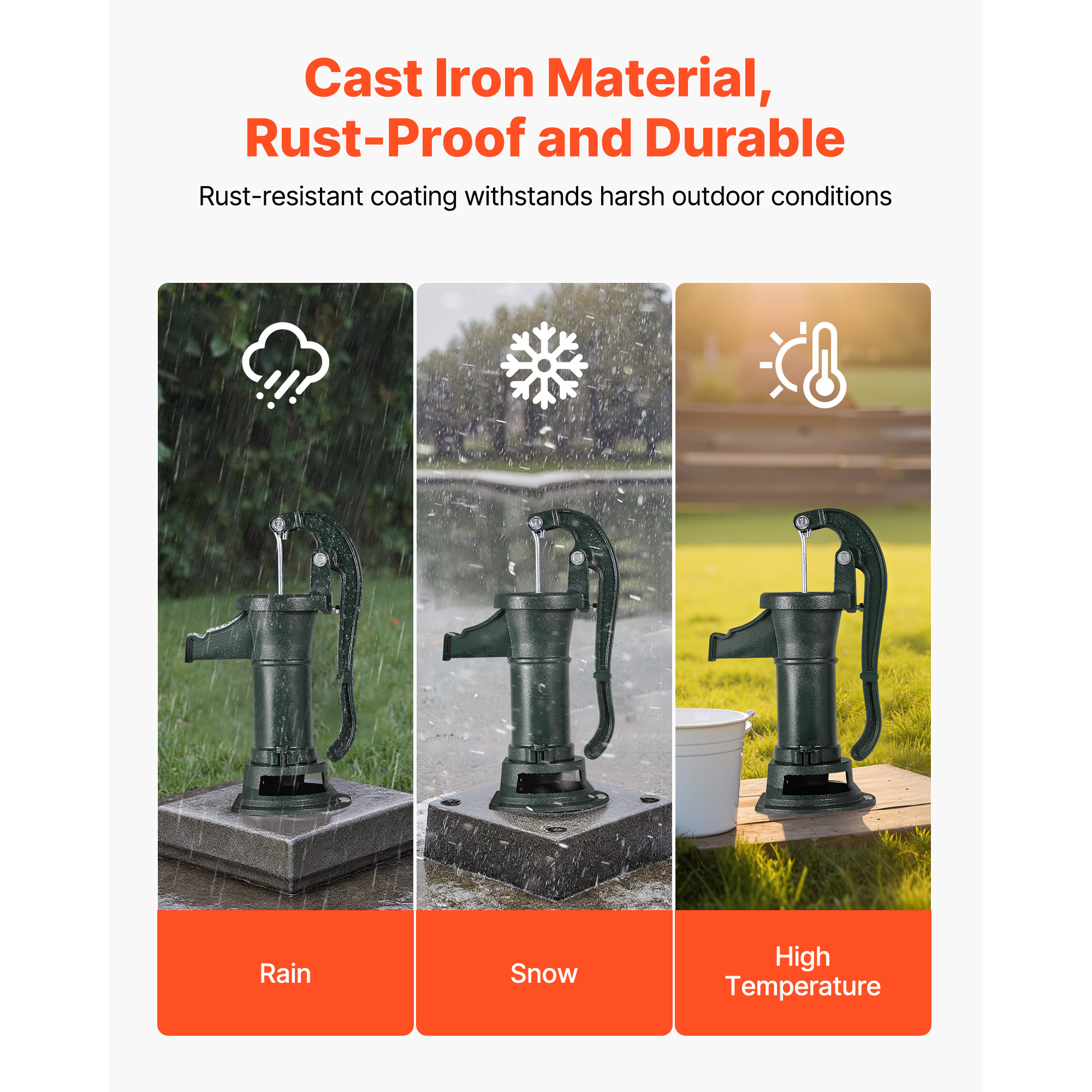 KFFKFF Antique Cast Iron Hand Well Pump, 25 ft Max Lift, Antique Pitcher Pump with 1-1/4 in NPT Connection, Manual Water Pump for  Gardens, Ponds, Backyards, and Farms, Green