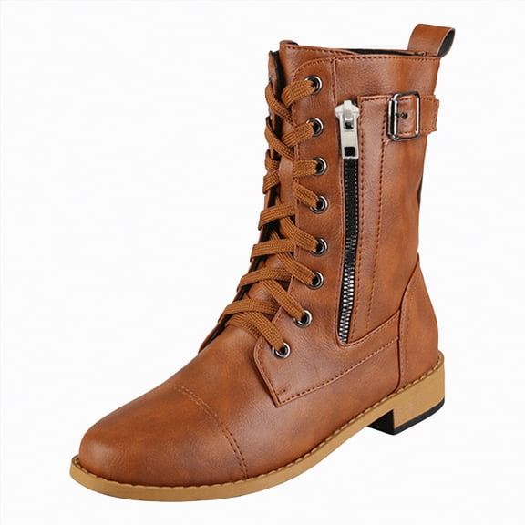 UngA Womens Combat Boots Ankle Boots Lace-Up Platform Lug Sole Boots Women Brown,Size 9