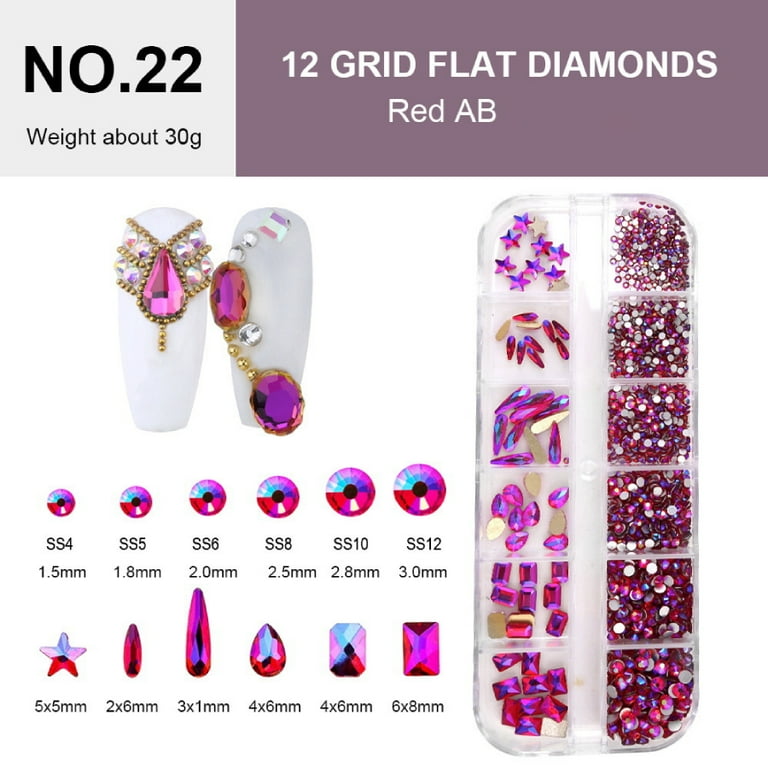 Feildoo Fashion Diy Rhinestones Nail Gems Diamond Rhinestones For Eye And  Nail Makeup Multi-Shaped Nail Jewelry,NO.22Big Red AB Alien+Flat Back 