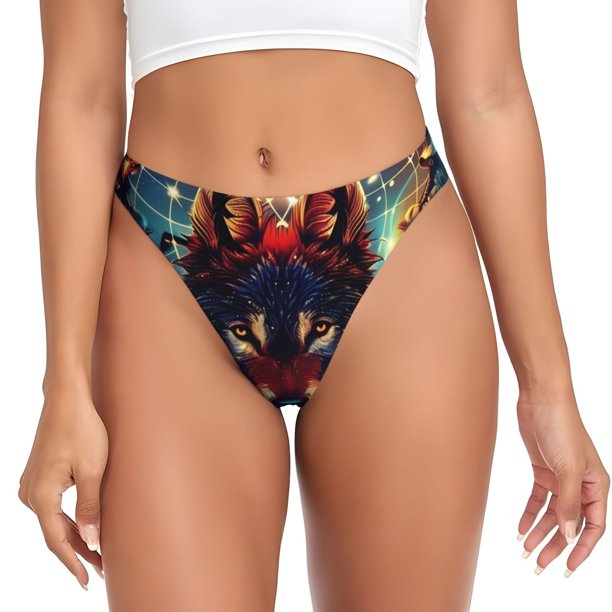 Balery Mystic Wolf Dreamcatcher Tangas de Algodón para Mujer con Estampado – Ropa Interior Sexy, Transpirable, G-string-Small