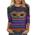 thumbnail image 3 of QATAINLAV Birthday Gifts Mardi Gras Printed Shirts for Women Fashion 3/4 Sleeve Crewneck Mask Graphic Tee Blouses Funny Parade Party Tunic Tops Multicolor M, 3 of 6