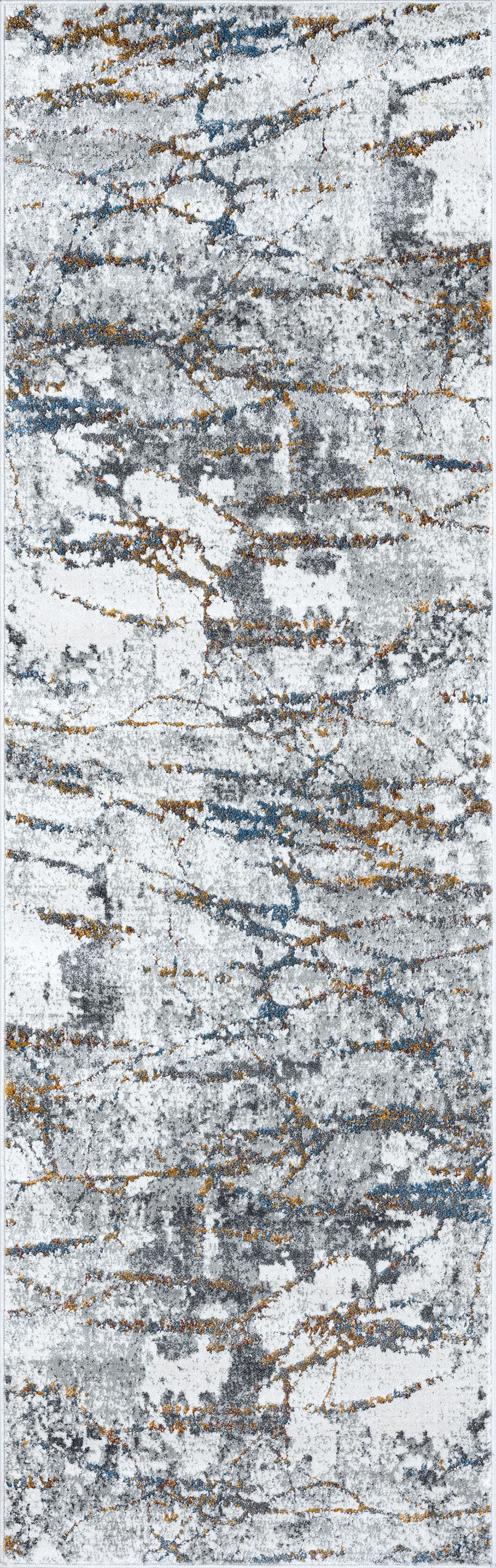 Contemporary 3x10 Area Rug (2'7'' x 9'10'') Abstract Gray, Teal Indoor Runner Easy to Clean