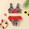 thumbnail image 5 of REDARER Toddler Girls Leopard Print Two Piece Swimsuit with Red Ruffled Skirted Bottoms for Summer Beach Wear,3-4 Years, 5 of 7