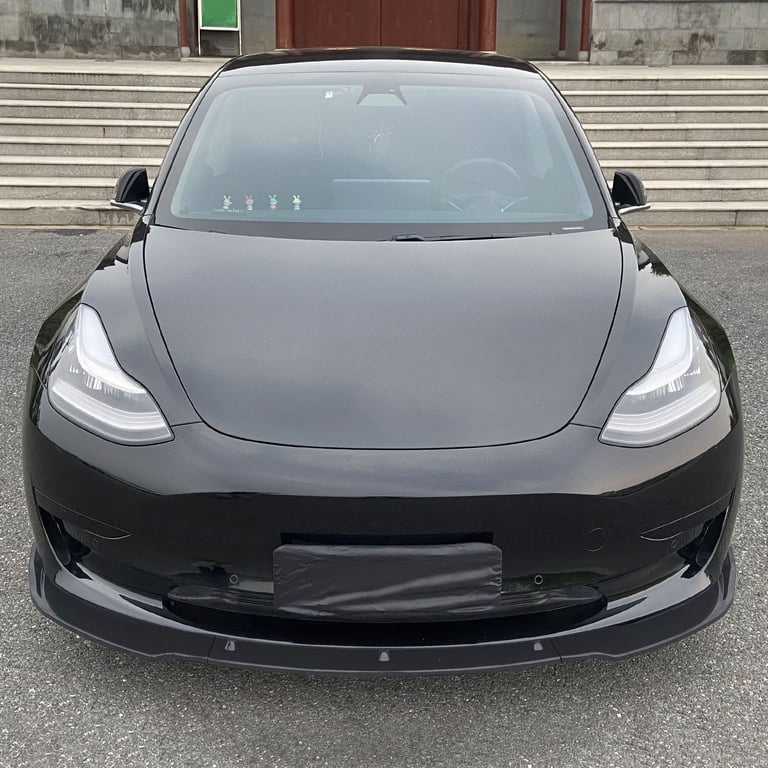 WheelX Glossy Black Front Lip Kit For 2017-2023 Tesla Model 3 - 3-Piece Bumper Protector & Sporty Splitter