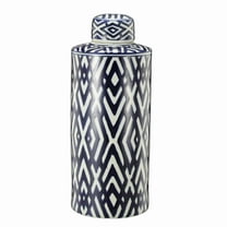 Tall Decorative Vase with Lid - Ceramic Vase for Flowers, Blue White Abstract Pattern Home Accent 18"