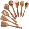 thumbnail image 1 of Cucharas de madera para cocinar, juego de utensilios de cocina antiadherentes, juego de cucharas de madera para cocinar, utensilios de madera de teca natural antirayaduras, paquete de 8, 1 of 7