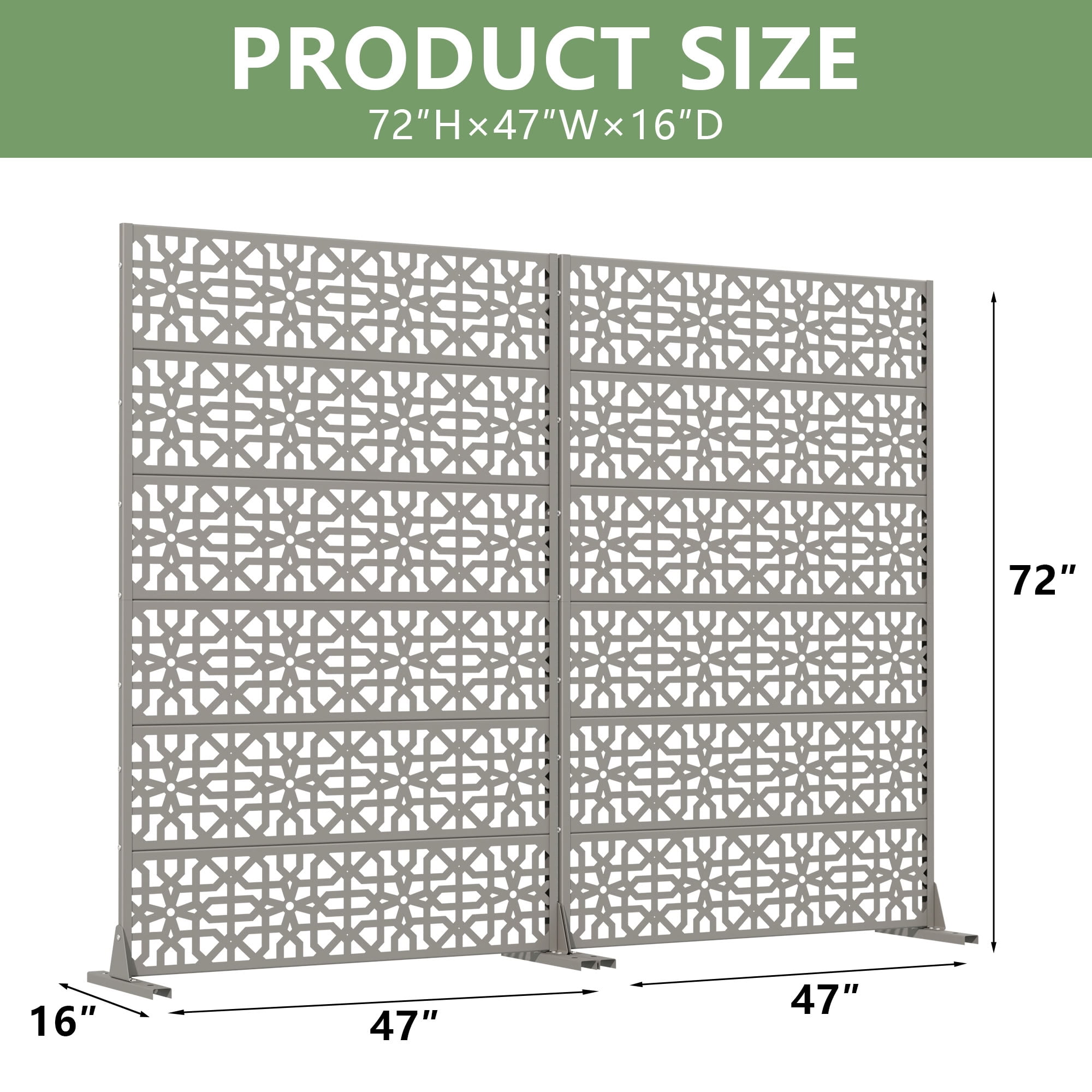 MAYEERTY 72*47in Outdoor Privacy Screen, Commercial Grade Metal Privacy Panel, Privacy Divider for Patio, Balcony, Garden