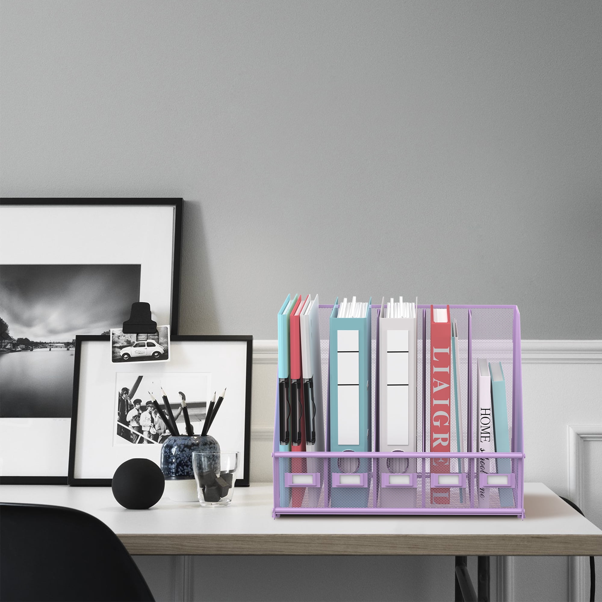 Sharkwoods Vertical Compartment File Organizer, 5 Compartments Desktop Paper Organizer