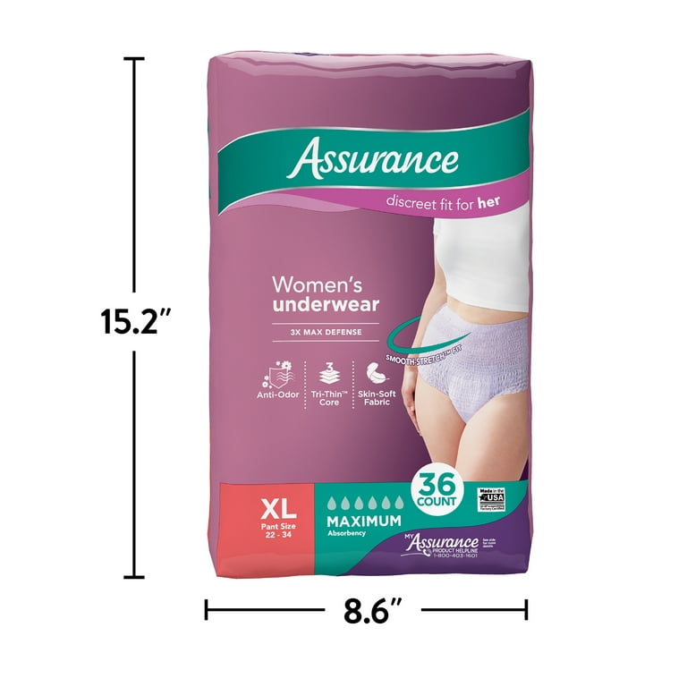 Assurance Women's Incontinence & Postpartum Underwear, XS , Maximum  Absorbency (72 Count) 