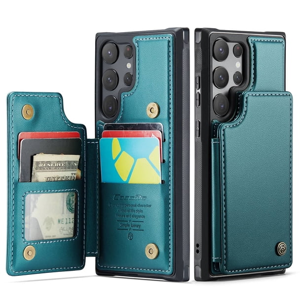 Funda para Samsung Galaxy S23 Ultra con tarjetero, funda tipo cartera para hombre y mujer con bloqueo RFID, funda de piel resistente con soporte y cierre magnético, a prueba de golpes