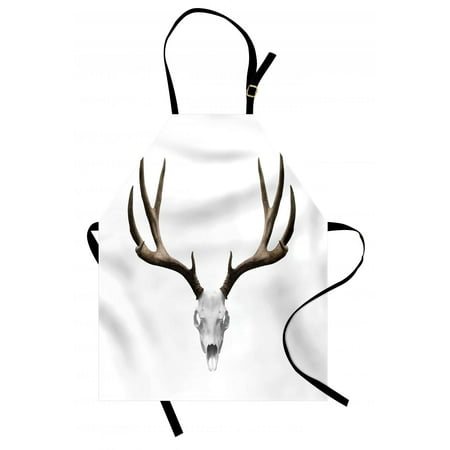 Antlers Apron A Deer Skull Skeleton Head Bone Halloween Weathered Hunter Collection, Unisex Kitchen Bib Apron with Adjustable Neck for Cooking Baking Gardening, Warm Taupe Pale Grey, by Ambesonne