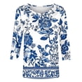 thumbnail image 5 of DeHolifer Womens Tops Dressy Casual Scoop Neck 3/4 Sleeve Shirts Graphic Comfy 1/2 Sleeve Top Vintage Shirt Spring Outfit Blue L, 5 of 5