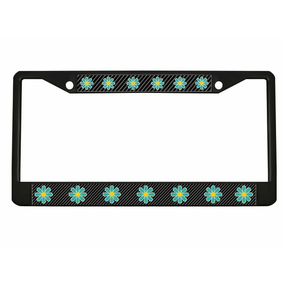 Daisy Flowers Style Heavy Duty Metal License Plate Frame Personalised/Car Accessories Car Tag Holder Cover Cute Girly Gift for Women(Carbon) (blk/Carbon/Turquoise)
