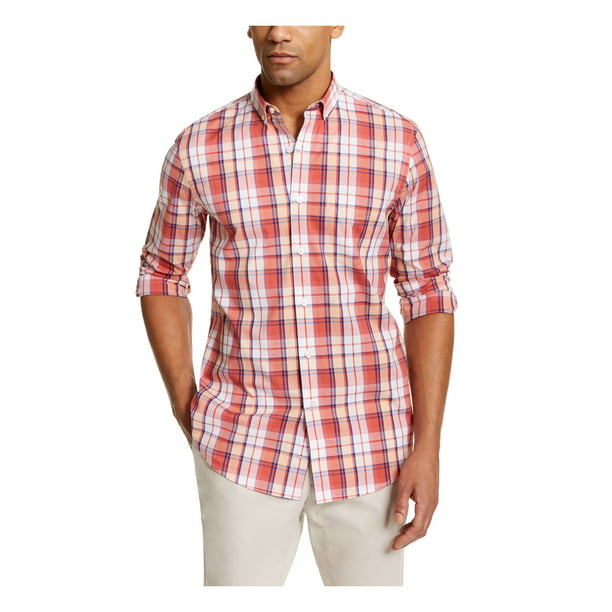 Club Room - CLUBROOM Mens Coral Easy Care, Plaid Collared Classic Fit ...