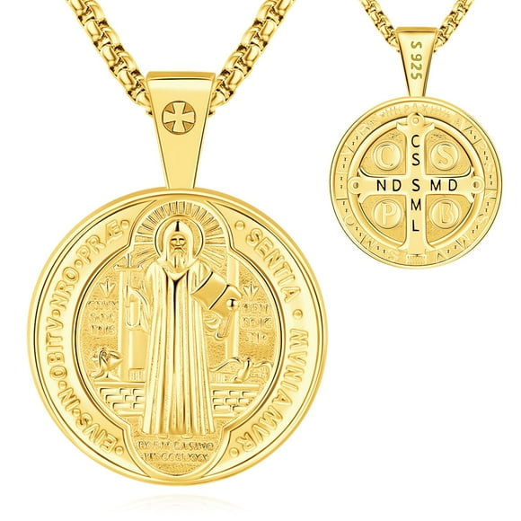 Collar: Medalla Eusense de San Benito, plata 925 bañada en oro