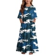thumbnail image 2 of LJEFF Girls Dress with Pocket, Flowy Tiered Skirt 3/4 sleeves Camouflage Crew Neck Casual Dresses for Kids Blue Size 12 Years, 2 of 7