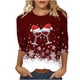 thumbnail image 1 of Camisetas de Navidad para Mujeres, 3/4 Manga Cuello Redondo Blusa con Estampado de Vacaciones, Top de Moda Casual, 1 of 5