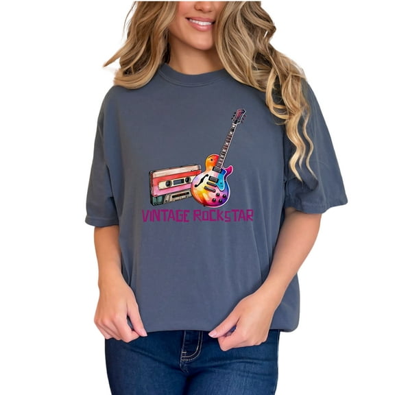 Vintage Rockstar T-Shirt, Retro Cassette Guitar Graphic Tee, Music Lover Gift, Rock and Roll Shirt, Cool Band Shirt, Retro Music Tee, Denim Comfort Colors T-Shirt, Small