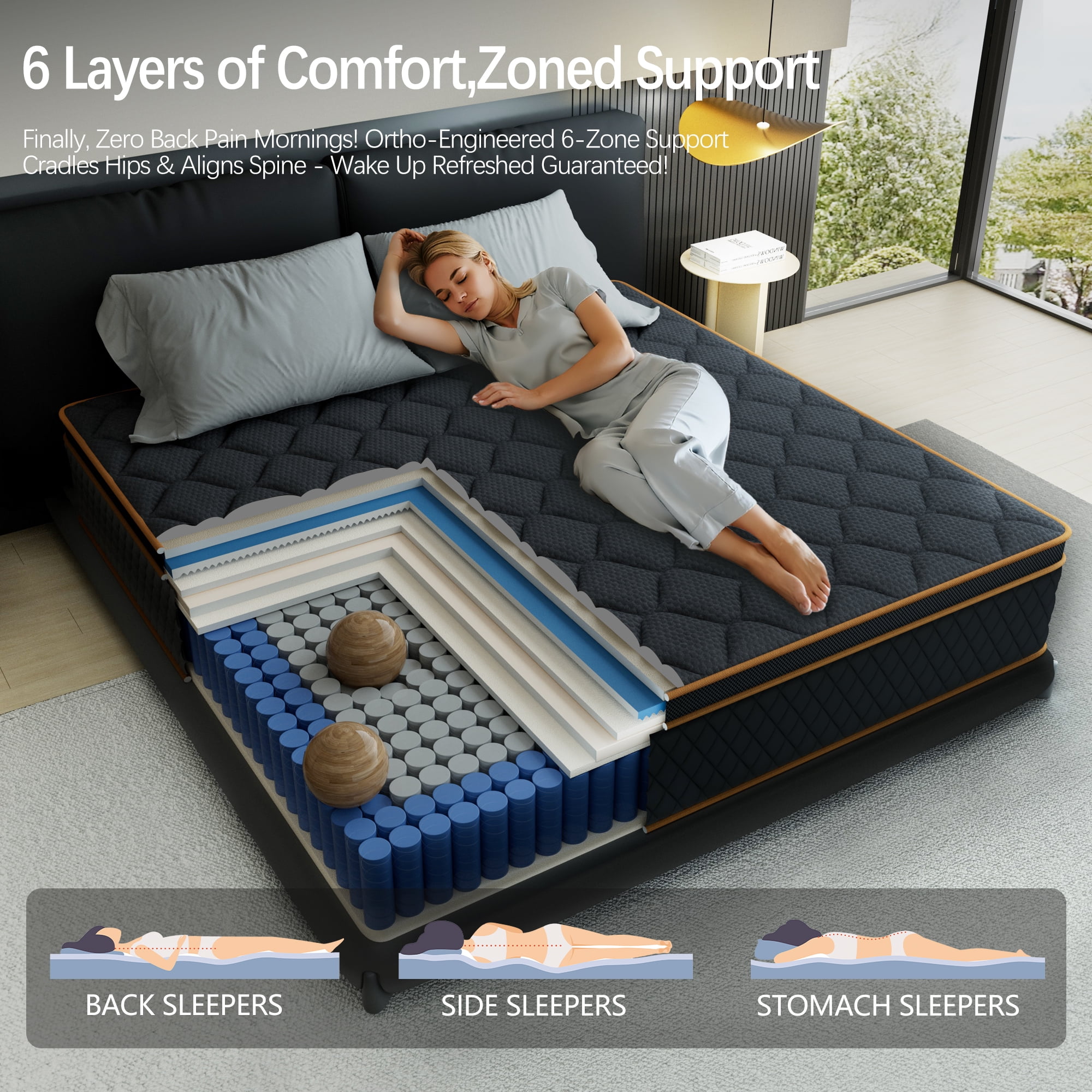 Mronae 12" Twin Mattress,Black Cooling Gel Memory & Spring Hybrid Medium Comfort Twin Size Mattress in a Box,Audlt,CertiPUR-US