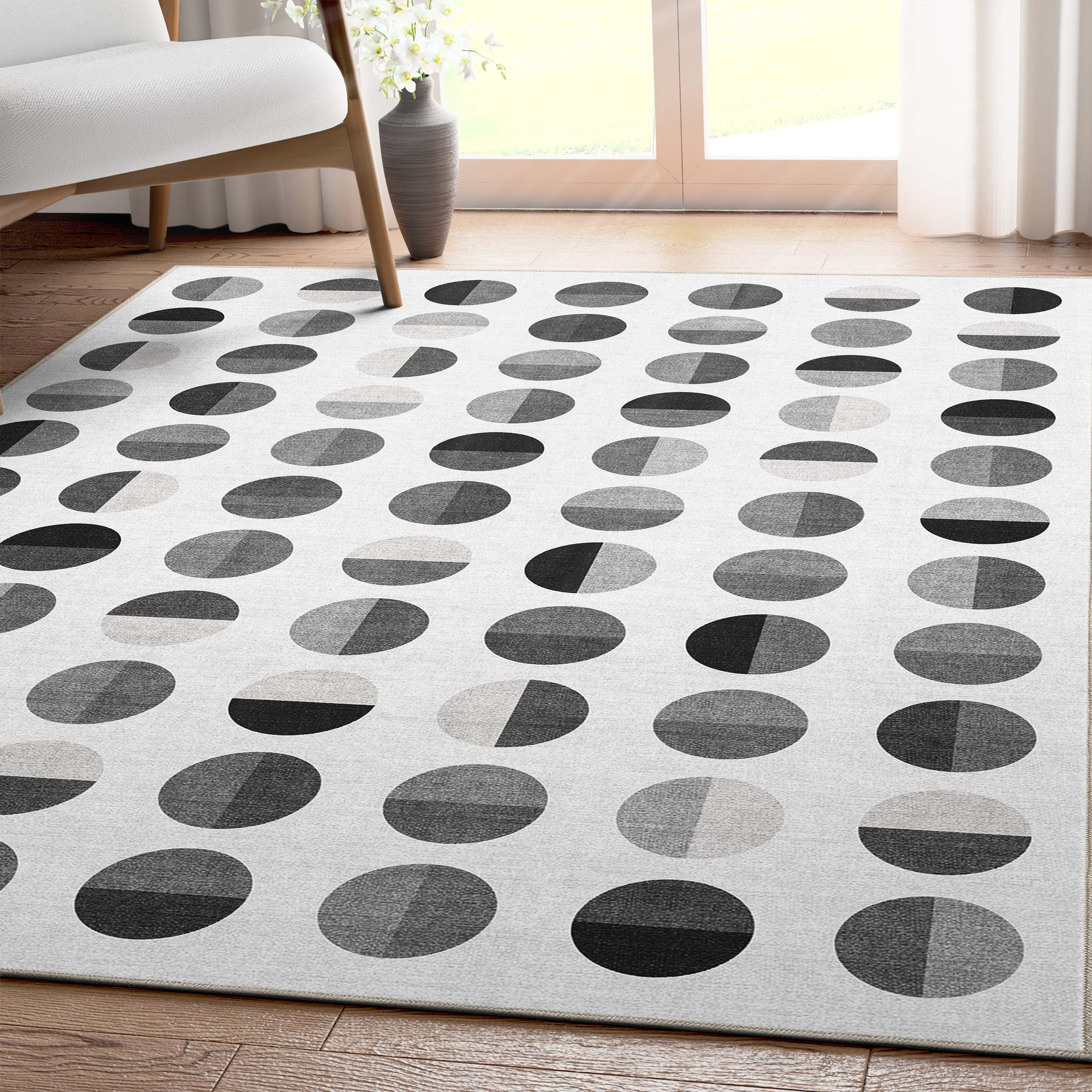 Well Woven Apollo Split Dot Mid-Century Modern White Flat Pile Easy to Clean 9'3" x 12'6" Area Rug for Living Room Dining Room Bedroom and Kitchen