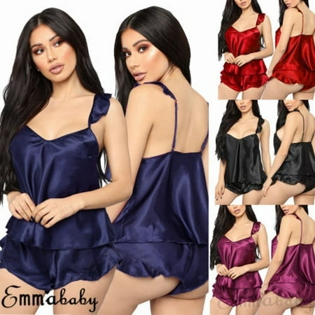 

Sexy Lingerie Babydoll Underwear Womens Sleepwear Chemise Nightwear Satin Silk