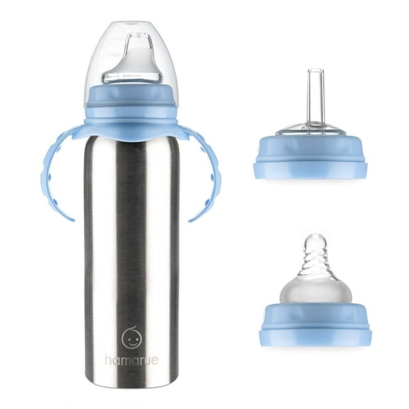 Hamarue 3-in-1 Stainless Steel Sippy Cups for Babies & Toddlers | Non-Toxic Insulated Baby Bottle | BPA-Free | Ages 3M | Evolving Feeding Solution
