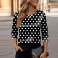 thumbnail image 7 of Women’s Polka Dot Print Satin Blouse Crew Neck Half Sleeve Relaxed Fit Top for Casual Daily Wear Black L, 7 of 7