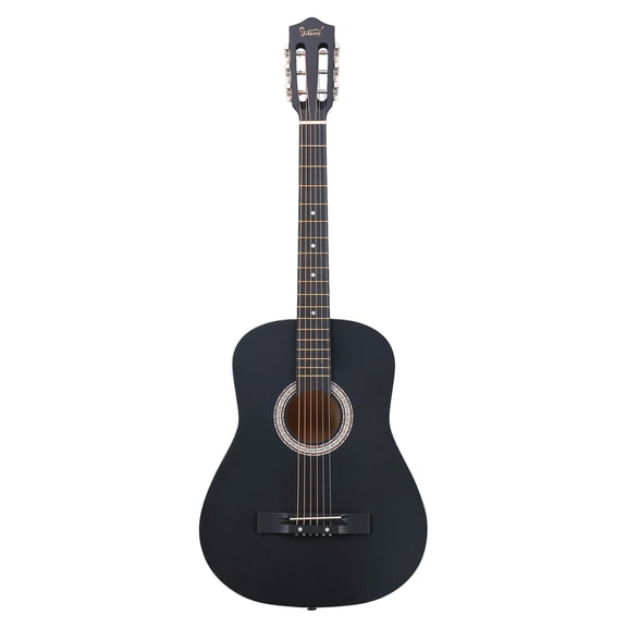 38" Matte Black Round Acoustic Guitar, Basswood Full Kit with Case