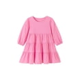 thumbnail image 5 of Girls Solid Color Long Sleeve Tiered Dress, Crew Neck Puff Sleeve Ruffle Layer Swing Skirt, Soft Casual Kids Outfit for Spring Summer Autumn Daily School Outdoor Wear(Pink,3-4 Years), 5 of 6