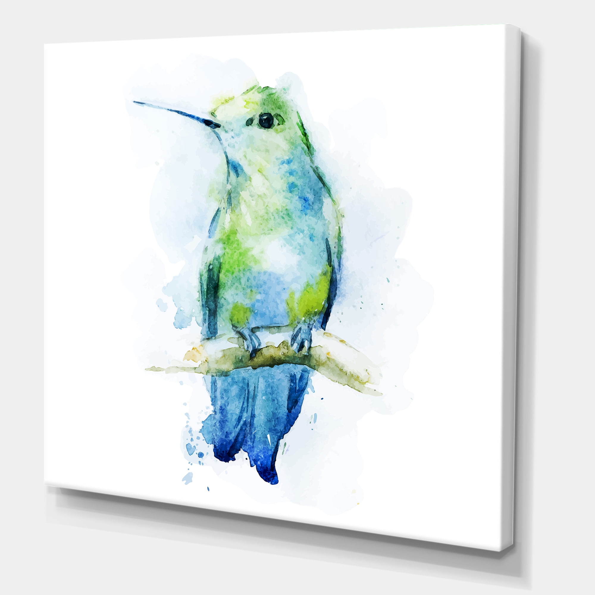 Colibri Bird On Branch 30 in x 30 in Painting Canvas Art Print, by Designart
