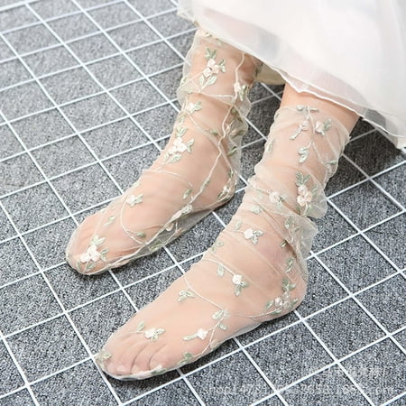 

ZMHEGW Womens Socks Spring Summer Simple Adult Breathable Trend Broken Flower Pile Simple Skin Color Printed Stockings