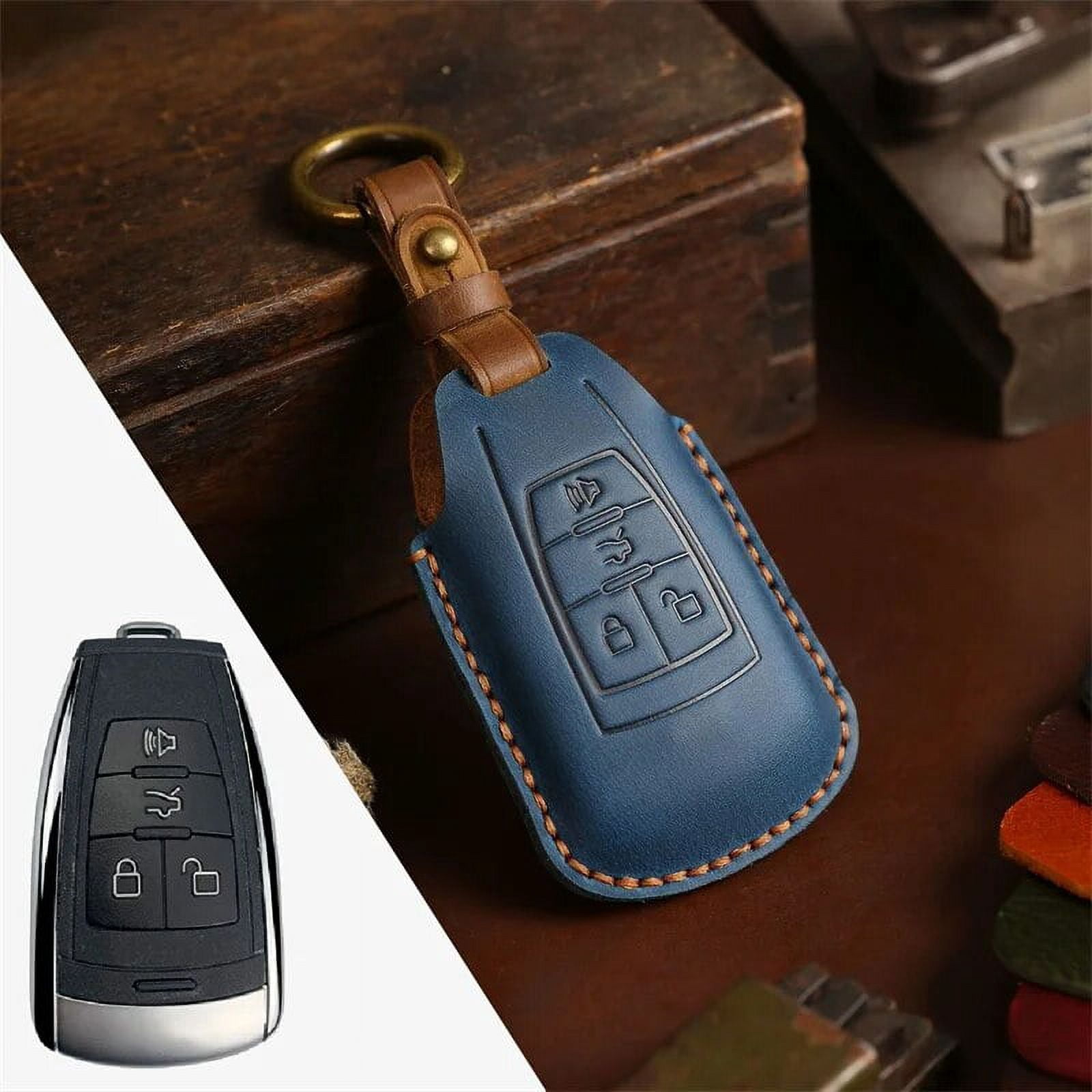 Crazy Horse Leather Car Key Cover Case Keyring Bag for BAIC X7 BJ40 Senova D50 D70 X55 X65 EU5 EU7 Fob Protector Keychain Holder