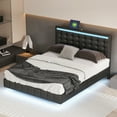 thumbnail image 3 of Modern Queen Size Floating Bed Frame with LED Lights and USB Charging, PU Upholstered Platform Bed, No Box Spring Needed, Easy to Assemble, Black, 3 of 9