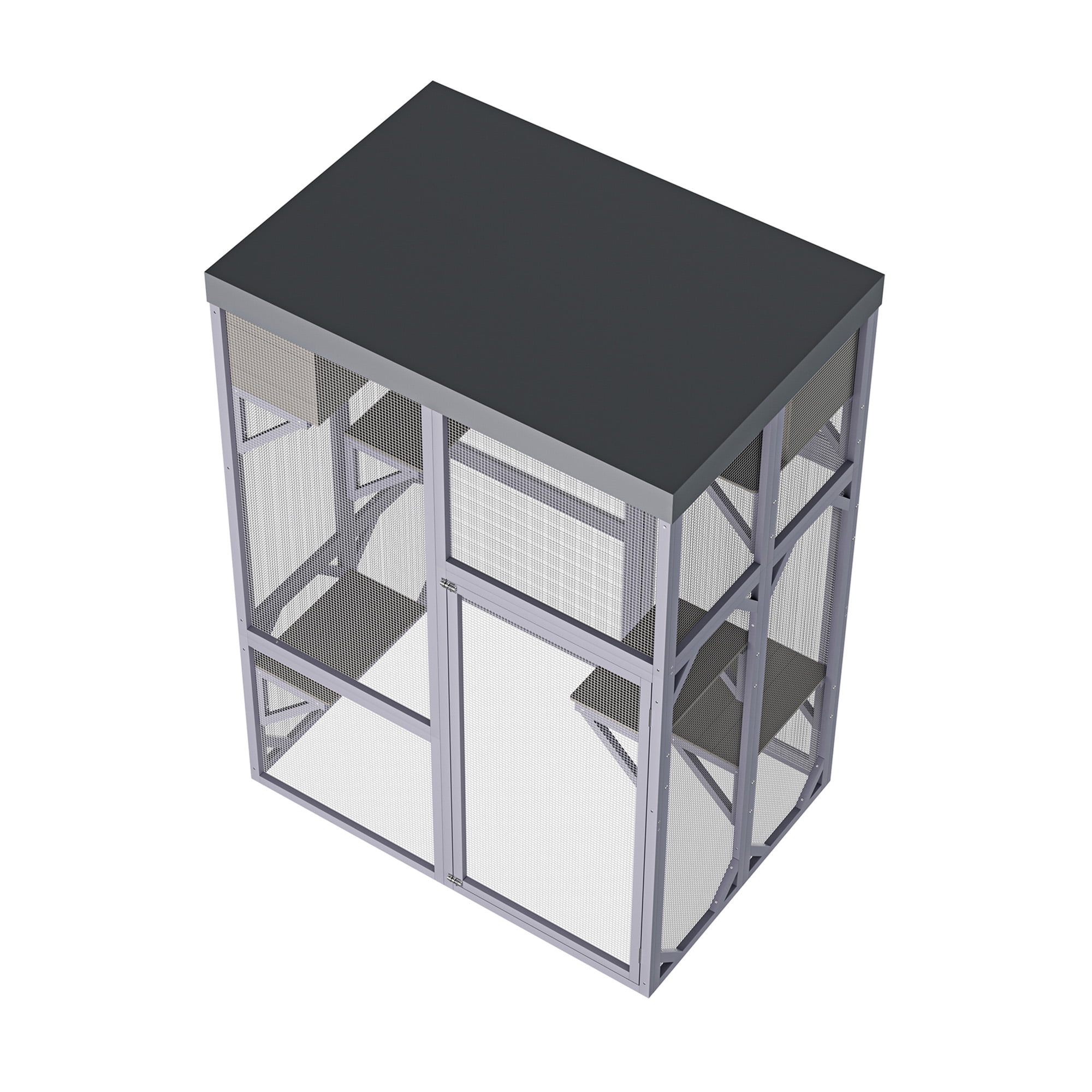 ZephyPaws Large Catio Outdoor Cat Enclosure Window Access,Wooden Kitty Cage with Resting Room & 4 Platforms for Multiple Feral Cats,Cat House Attached to Window,Pet Door for Patio Indoor