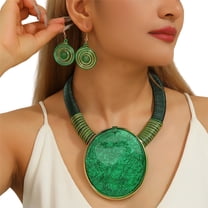 Bohemian Jewelry Big Round Resin Silver Tinfoil Pendant Necklace and Earring Set for Women Colorful Resin Bib Necklace and Earrings for Weddings Parties Everyday Wear