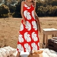 thumbnail image 3 of Red & White Tropical Leaf Sleeveless Dress Women's Evening Dress Womans Clothing, 3 of 9