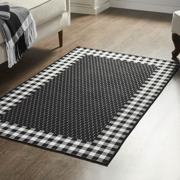 VHC Brands Down Home Indoor Rug Rect 36x60, Polyester Area Rug, Accent Rug, Floor Decor, Down Home Collection, Rectangle 36x60, Country Black