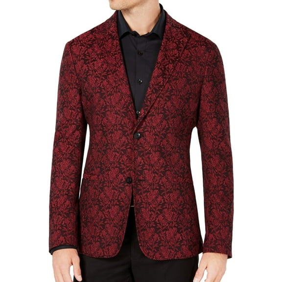 Ryan Seacrest Mens Jacquard Two Button Blazer Jacket, Red, Medium